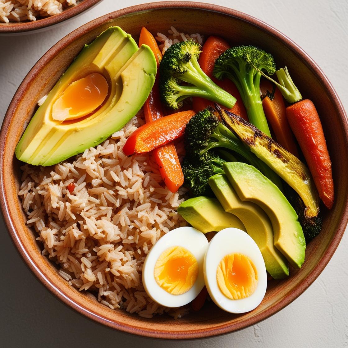 CookiClub - Buddha bowl au riz complet, légumes rôtis, avocat et œuf dur