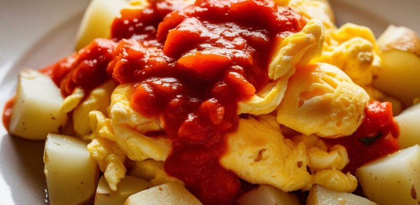 CookiClub - Oeufs brouillés aux pommes de terre et sauce tomate