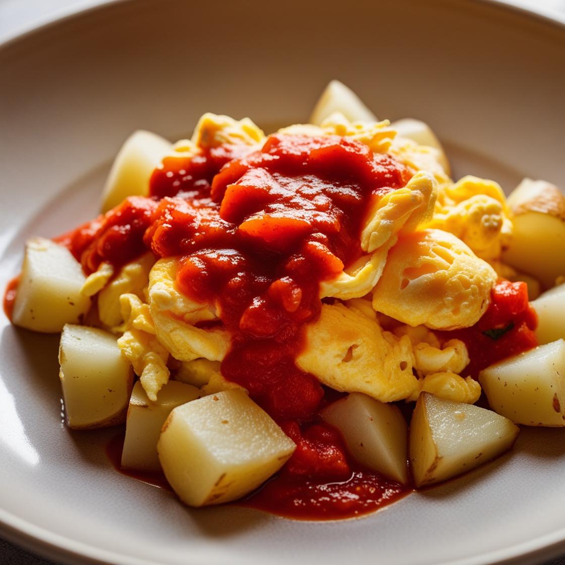 CookiClub - Oeufs brouillés aux pommes de terre et sauce tomate