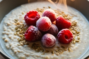 🥣🍓🌱 Porridge au lait végétal, fruits rouges surgelés & graines de lin