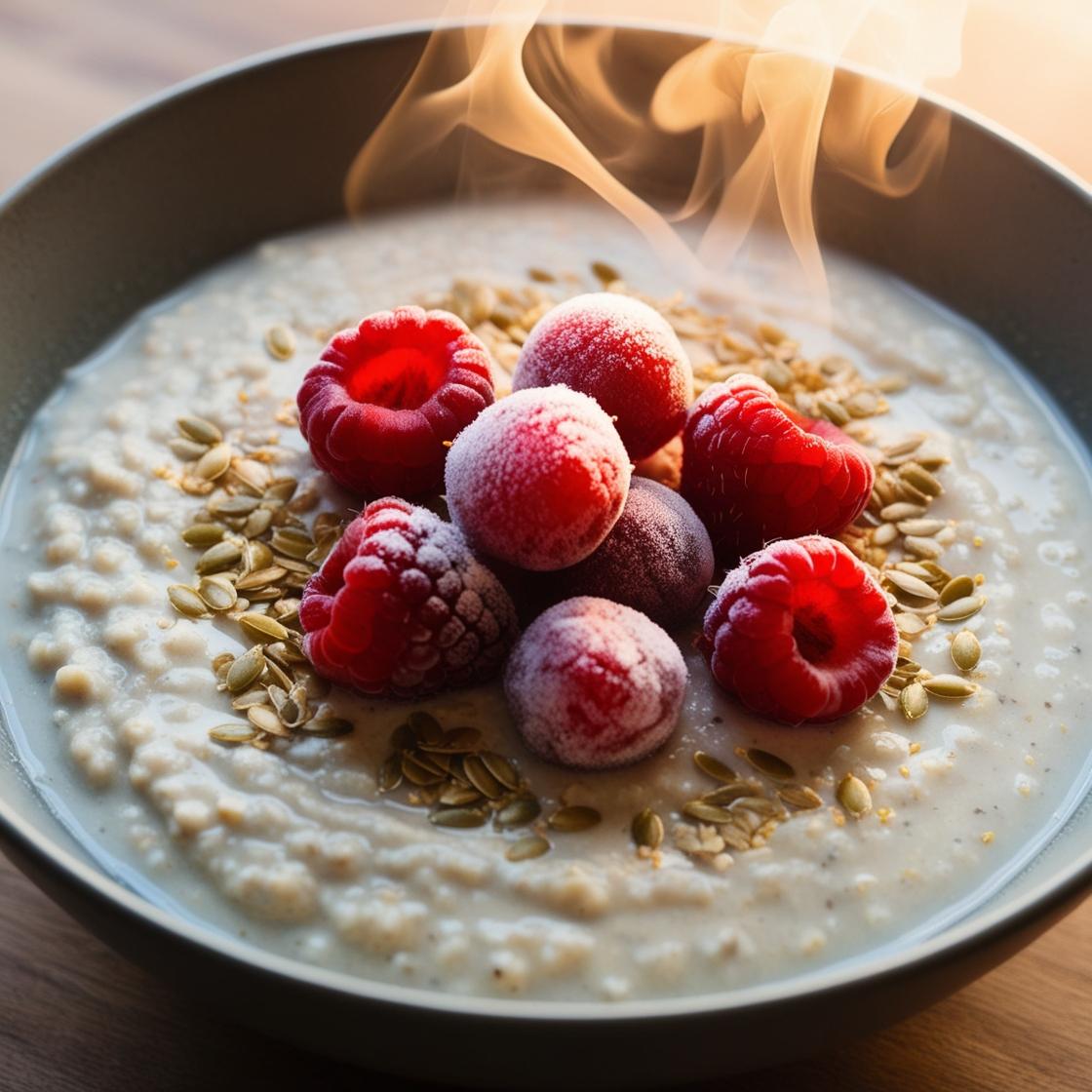 CookiClub - Porridge au lait végétal, fruits rouges surgelés & graines de lin