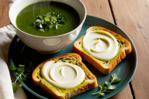 🥣🌿 Soupe de légumes verts & tartine de fromage frais 🥖🧀
