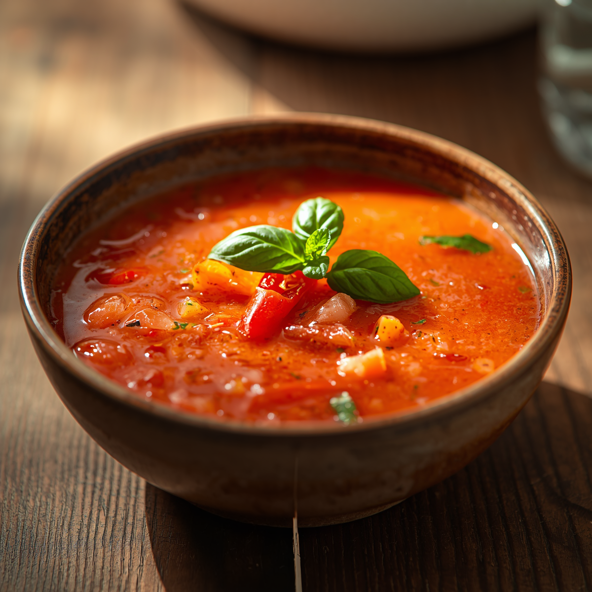 CookiClub.app - Chilled Gazpacho with vine-ripened tomatoes, cucumber, bell peppers, and basil
